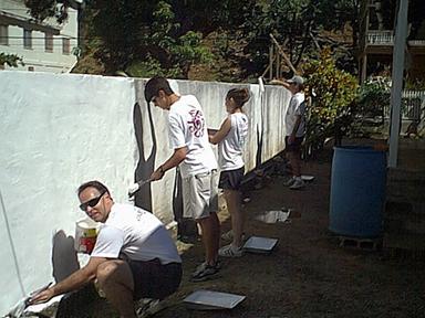 Painting the Mission House fence