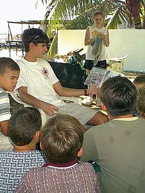 Story time in the back yard