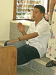 Andres on his improvised drum