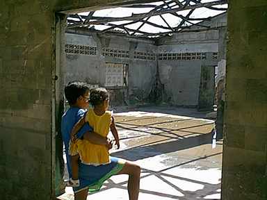 The burned out store is clean