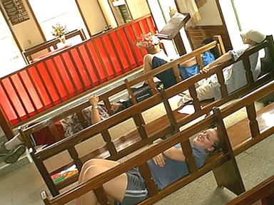 Cast members relaxing