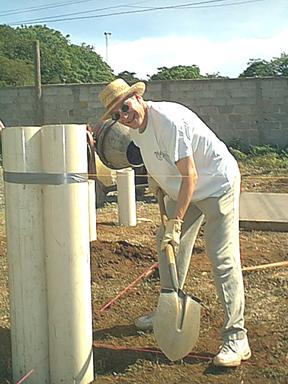 Jim N. fills in around the PVC