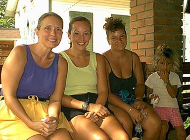 Clinic volunteers and client